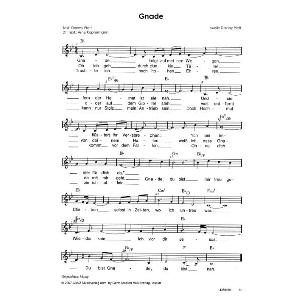 Produktbild des Artikels Gnade / Mercy (Noten - Download)