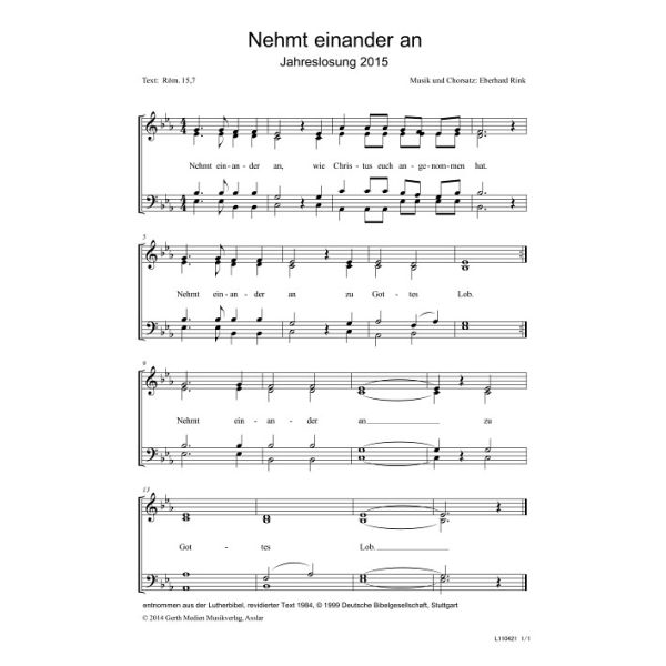Produktbild des Artikels Nehmt einander an (Noten - Download)