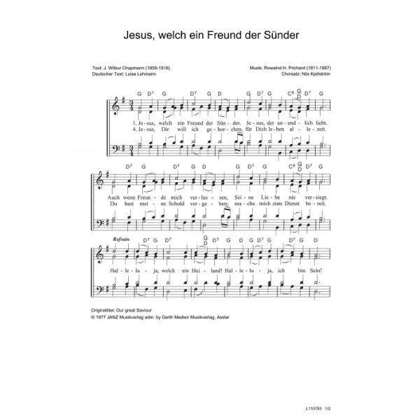 Produktbild des Artikels Jesus, welch ein Freund der Sünder / Our great Saviour (Noten - Download)