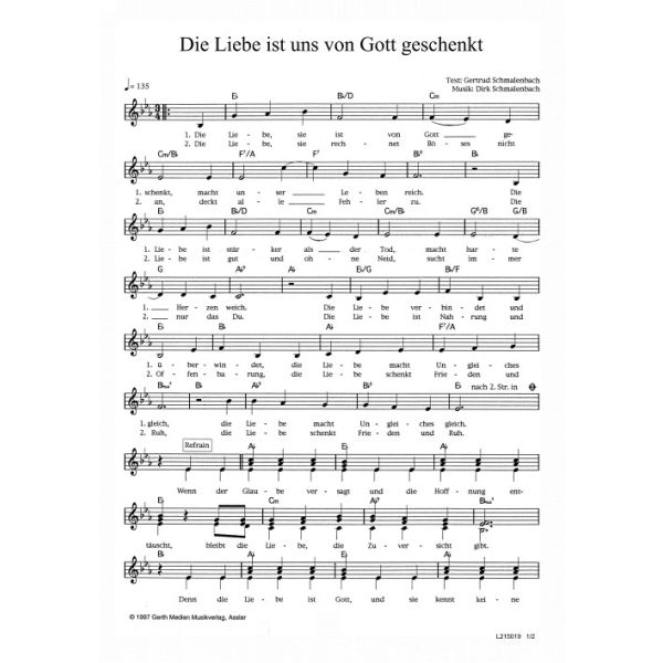 Produktbild des Artikels Die Liebe ist uns von Gott geschenkt (Noten - Download)