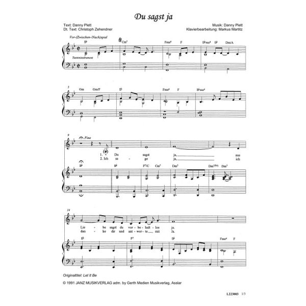 Produktbild des Artikels Du sagst ja / Let me be (Noten - Download)