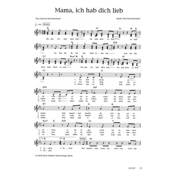 Produktbild des Artikels Mama, ich hab dich lieb (Noten - Download)