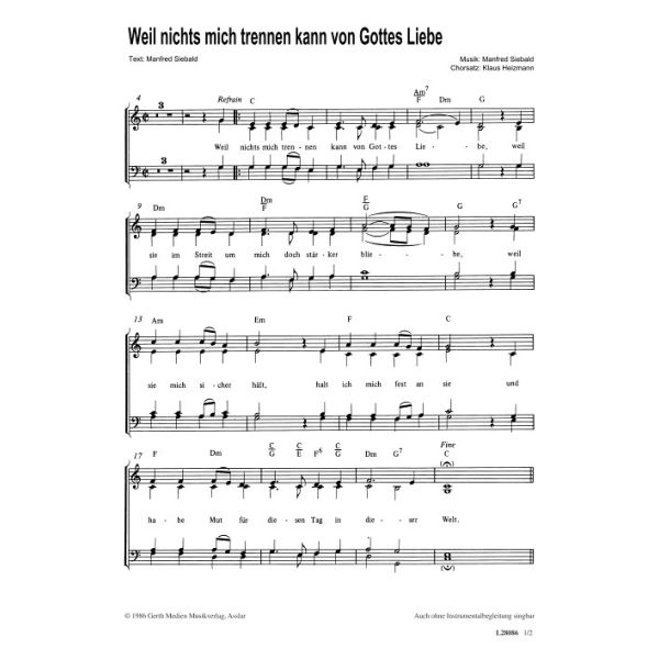 Produktbild des Artikels Weil nichts mich trennen kann von Gottes Liebe (Noten - Download)