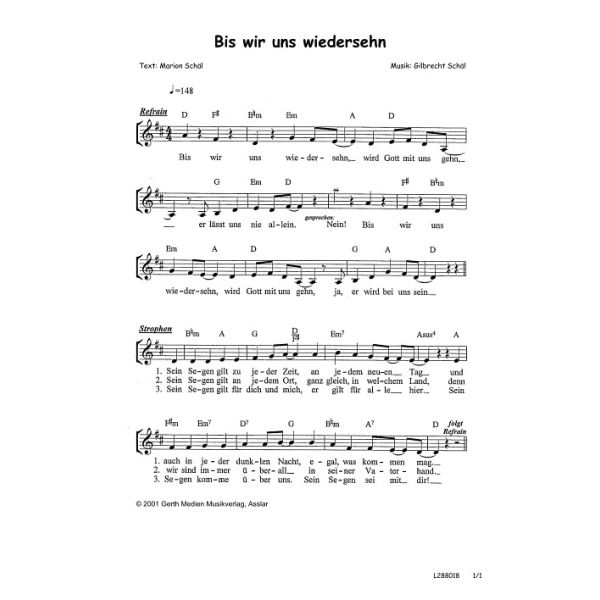 Produktbild des Artikels Bis wir uns wiedersehn (Noten - Download)