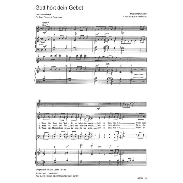 Produktbild des Artikels Gott hört dein Gebet / He Will Listen To You (Noten - Download)