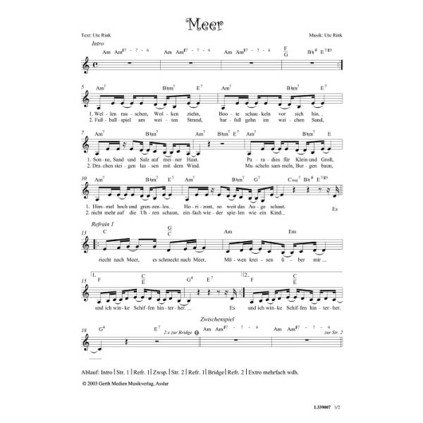 Produktbild des Artikels Meer (Noten - Download)