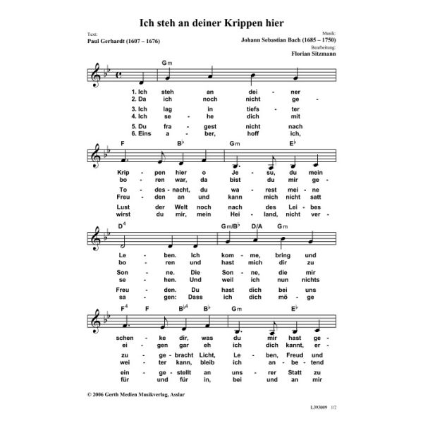 Produktbild des Artikels Ich steh an deiner Krippen hier (Noten - Download)