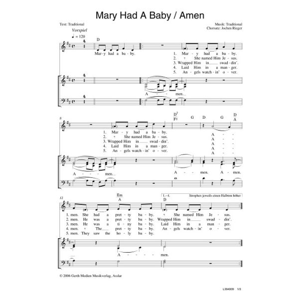 Produktbild des Artikels Mary Had A Baby / Amen (Noten - Download)