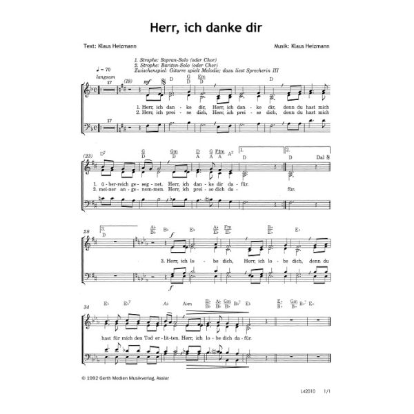 Produktbild des Artikels Herr, ich danke dir (Noten - Download)