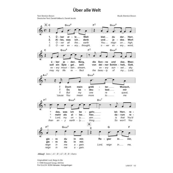 Produktbild des Artikels Über alle Welt / Lord, Reign In Me (Noten - Download)