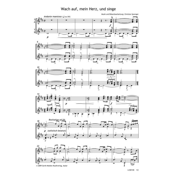 Produktbild des Artikels Wach auf, mein Herz, und singe (Noten - Download)
