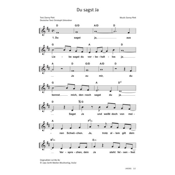 Produktbild des Artikels Du sagst ja / Let me be (Noten - Download)