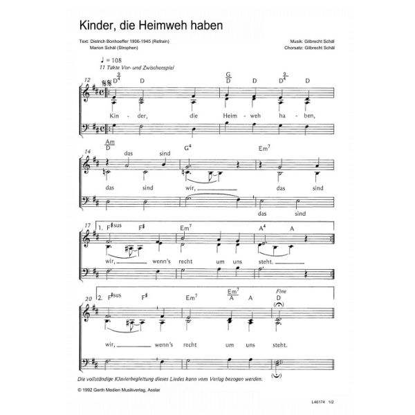Produktbild des Artikels Kinder, die Heimweh haben (Noten - Download)