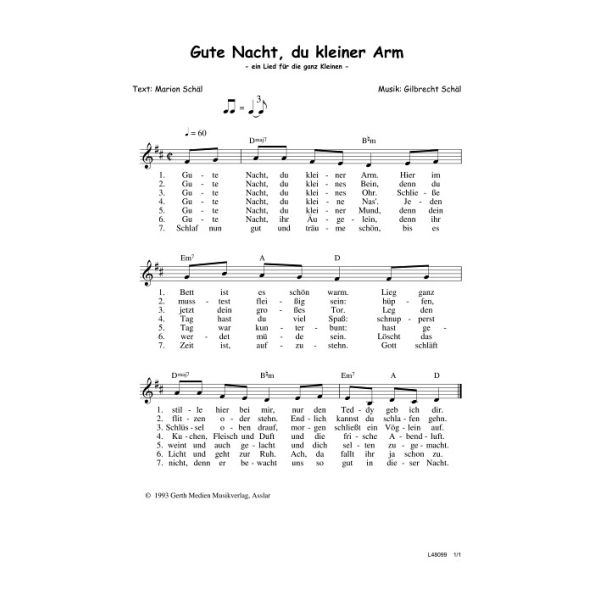 Produktbild des Artikels Gute Nacht, du kleiner Arm (Noten - Download)