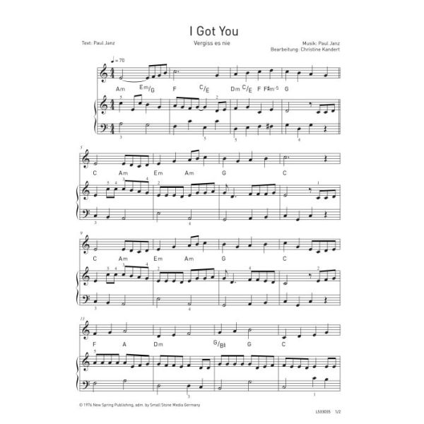 Produktbild des Artikels Vergiss es nie / I Got You (Noten - Download)
