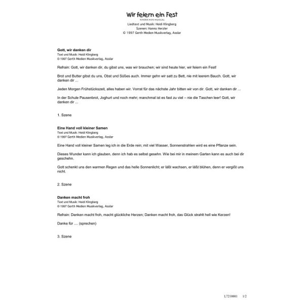 Produktbild - Wir feiern ein Fest (Liedtexte)