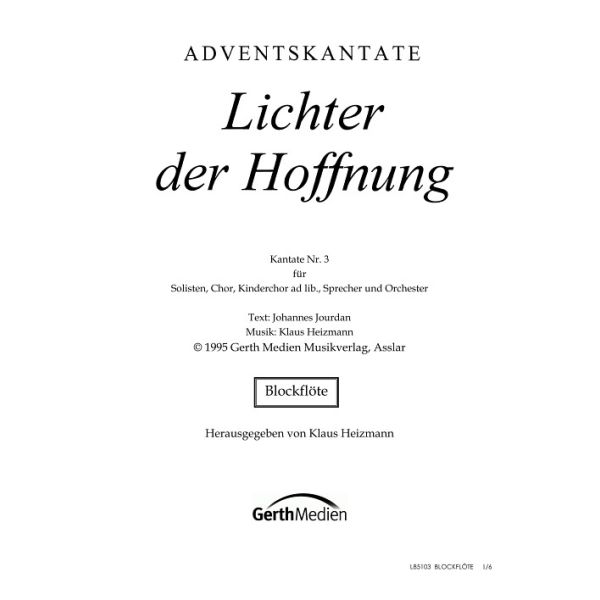 Produktbild des Artikels Lichter der Hoffnung (Blockflöte) (Noten - Download)