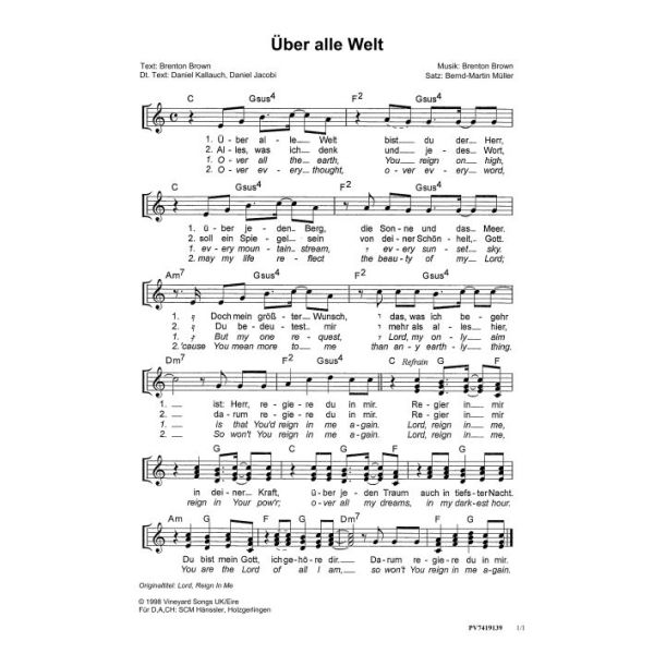 Produktbild des Artikels Über alle Welt / Lord, Reign In Me (Noten - Download)